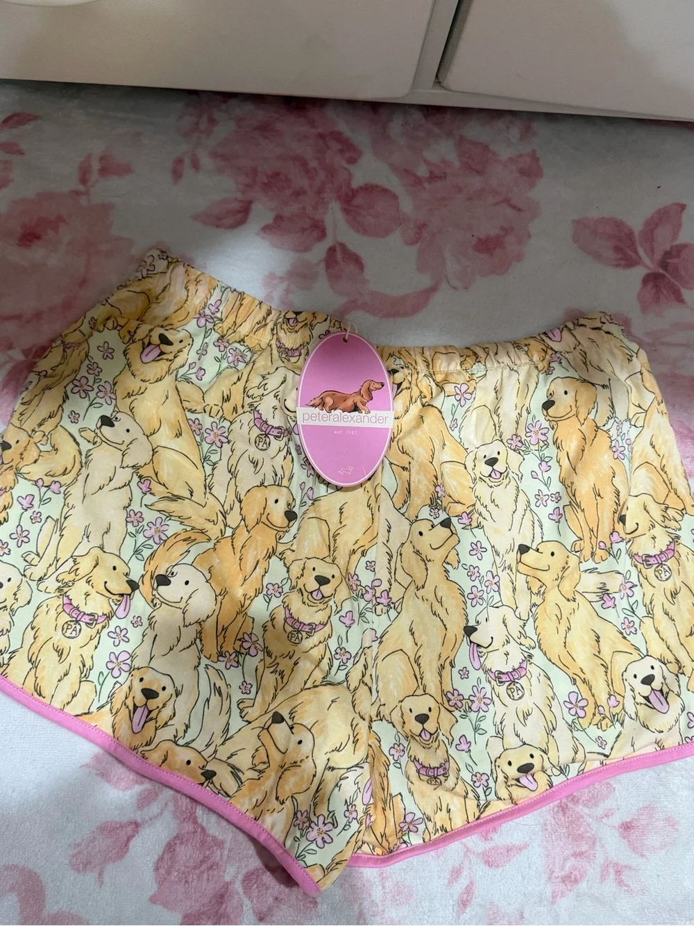Peter Alexander Yellow & Pink Puppy Print Pajama Shorts